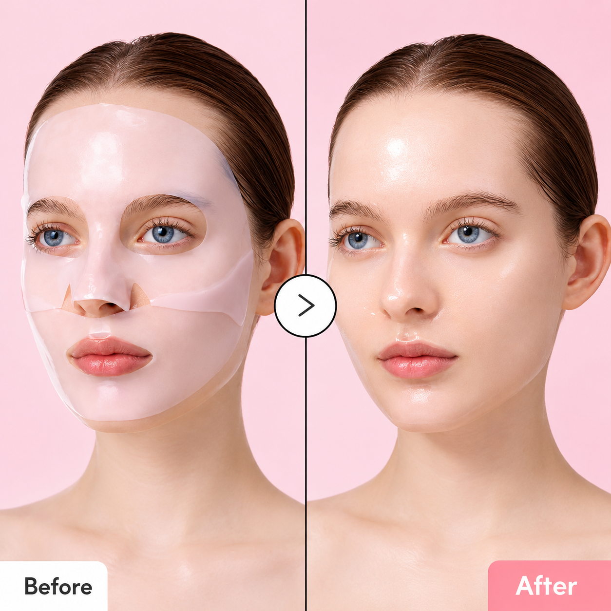 eqqualberry collagen pore-tight Up hydrogel mask before and after application 