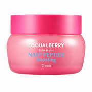 equalberry lush blush nad+ peptide boosting cream in a vibrant pink frosted jar with a matching pink lid on a clean white background, showcasing a modern skincare design with bold white and turquoise branding.