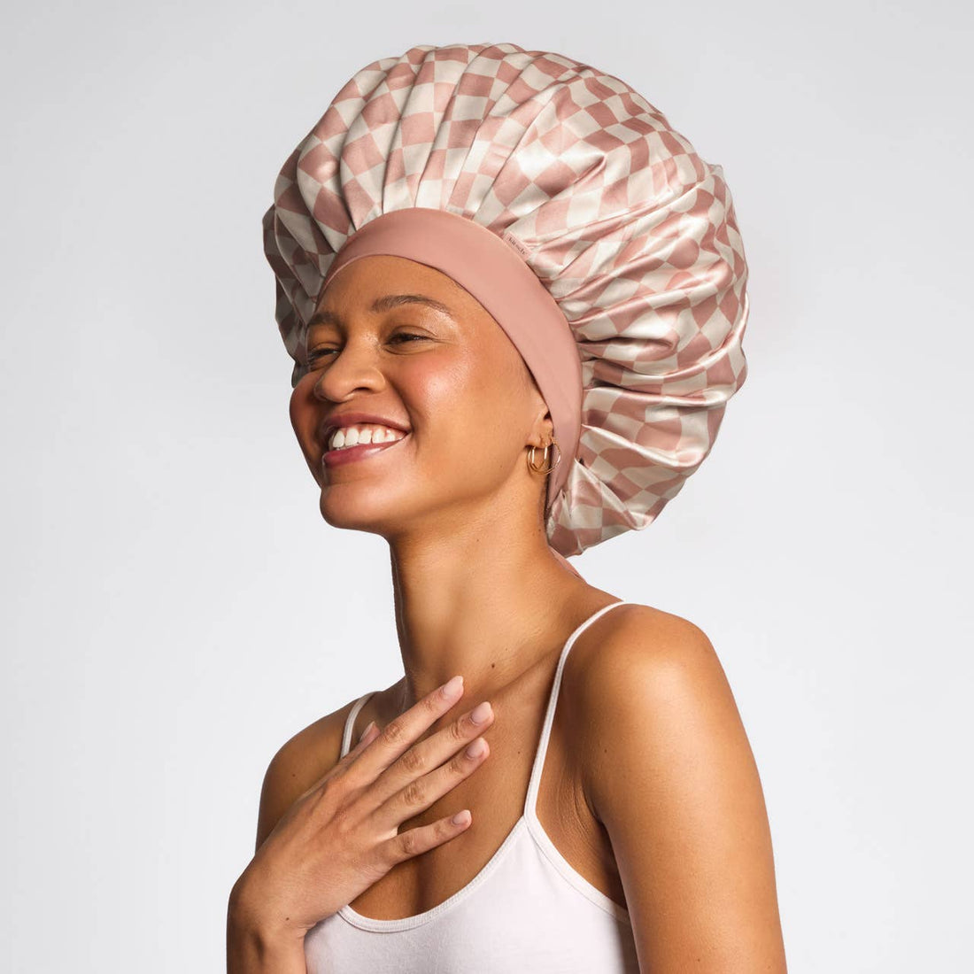 Kitsch Oversized Satin Bonnet - Terracotta Checker