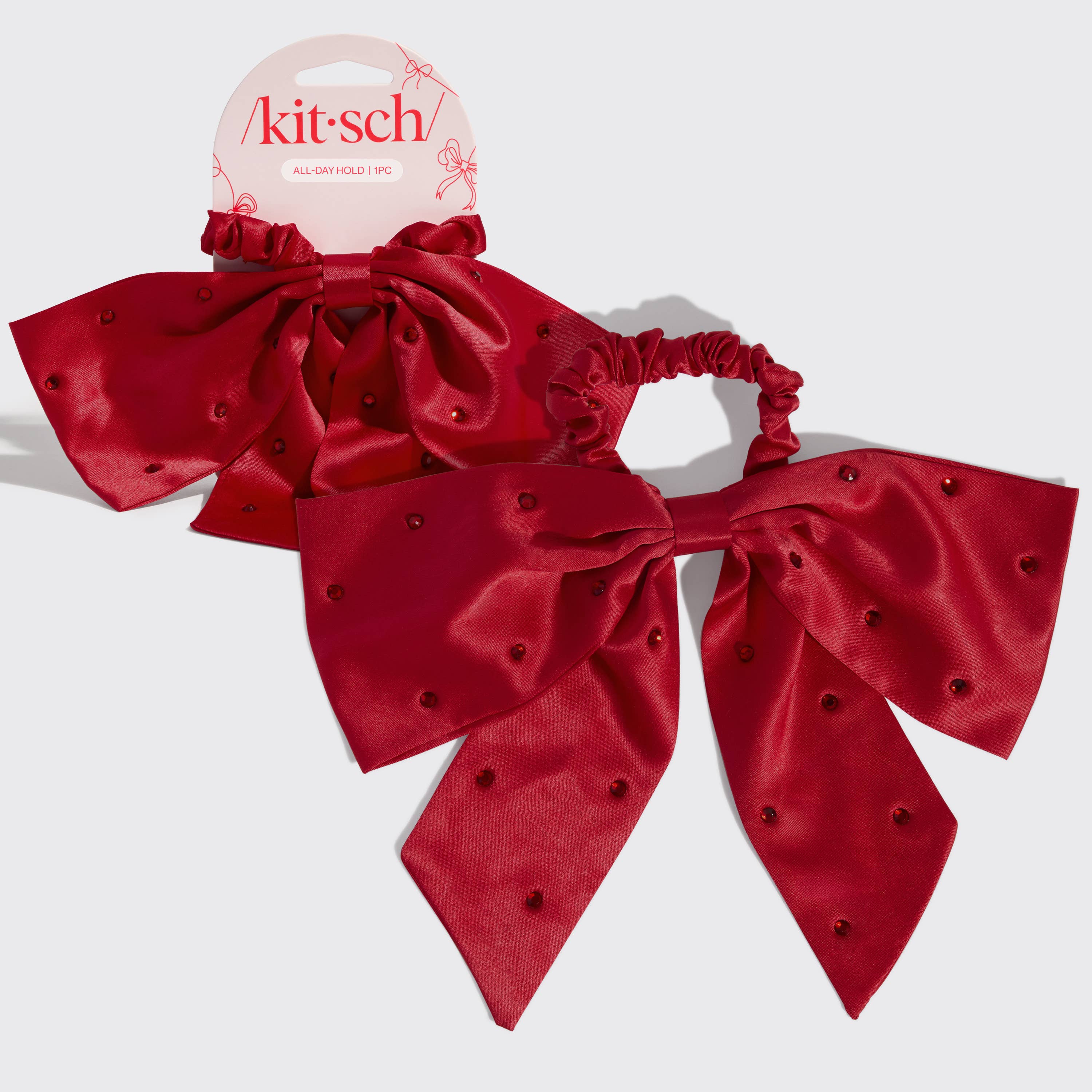 Kitsch Holiday Satin &amp; Rhinestone Bow Scrunchie