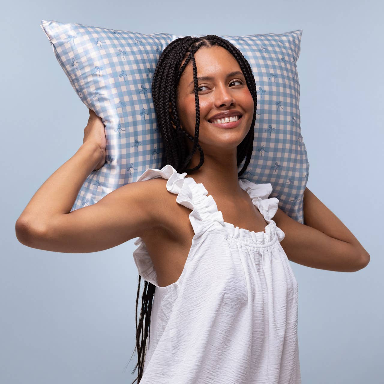 Satin Pillowcase in Gingham Blue
