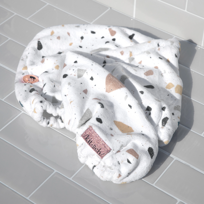 Kitsch Quick Dry Hair Towel - White Terrazzo