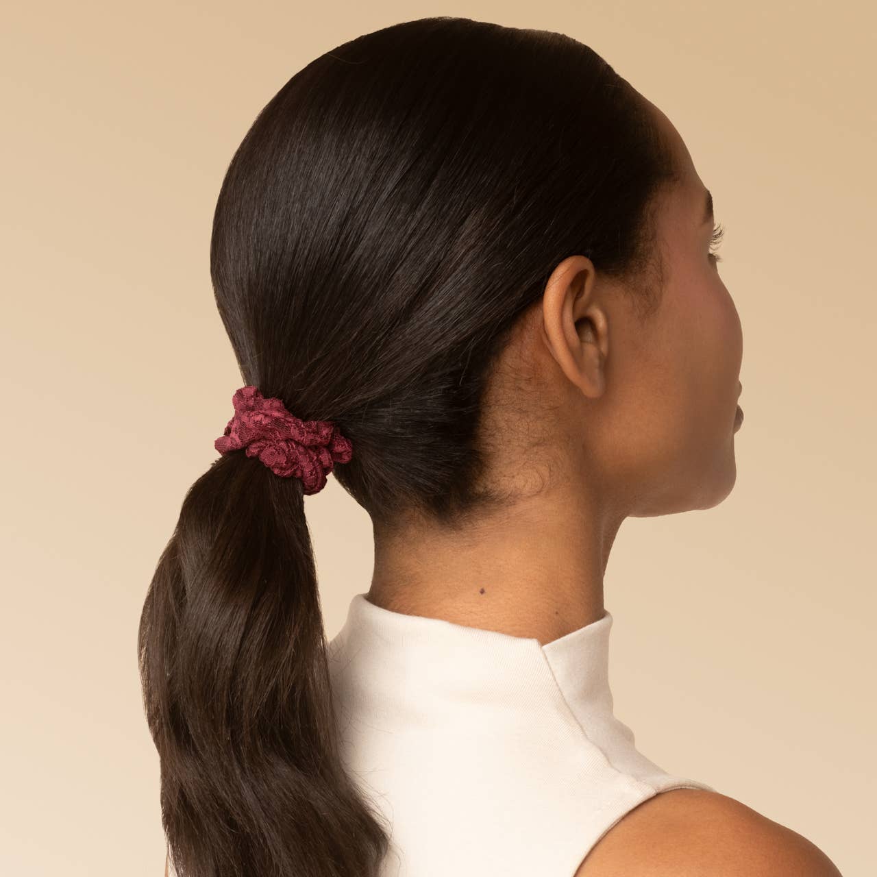 Kitsch Ruched Lace Scrunchies 5pc Set - Cherry Lacquer & Dusty Pink