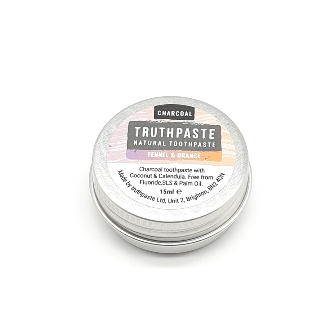 Truthpaste Charcoal Orange &amp; Fennel Travel Toothpaste 15ml