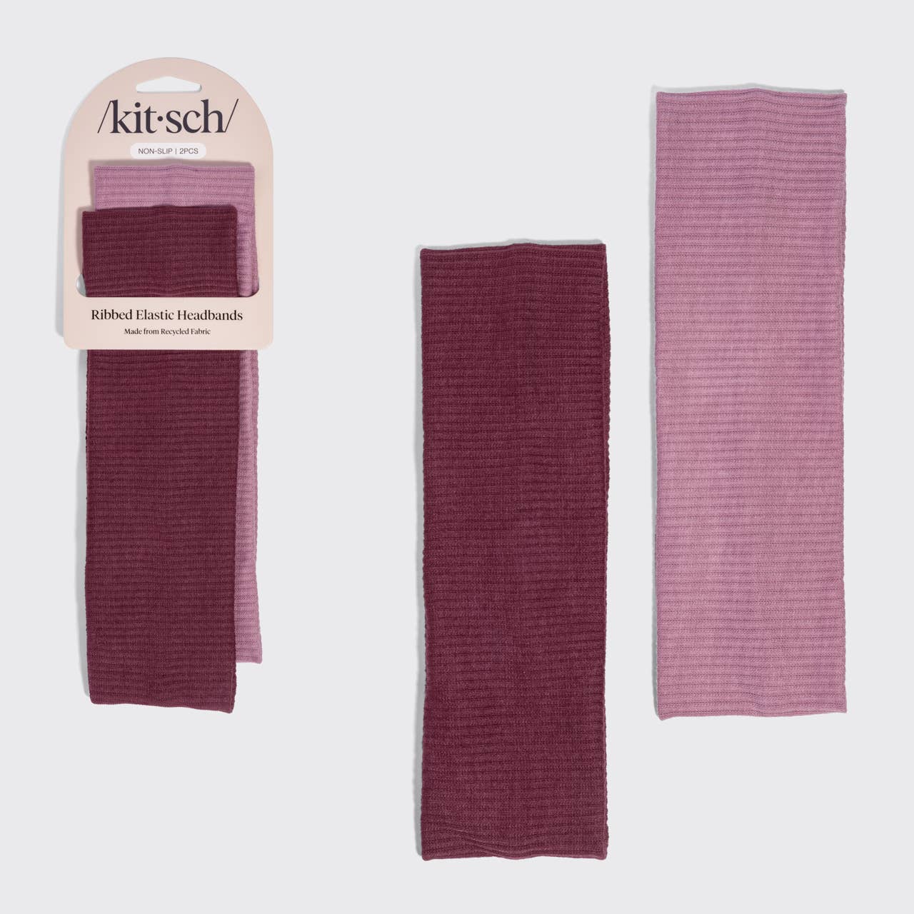 Kitsch Ribbed Elastic Headbands 2pc Set - Cherry Lacquer & Dusty Pink
