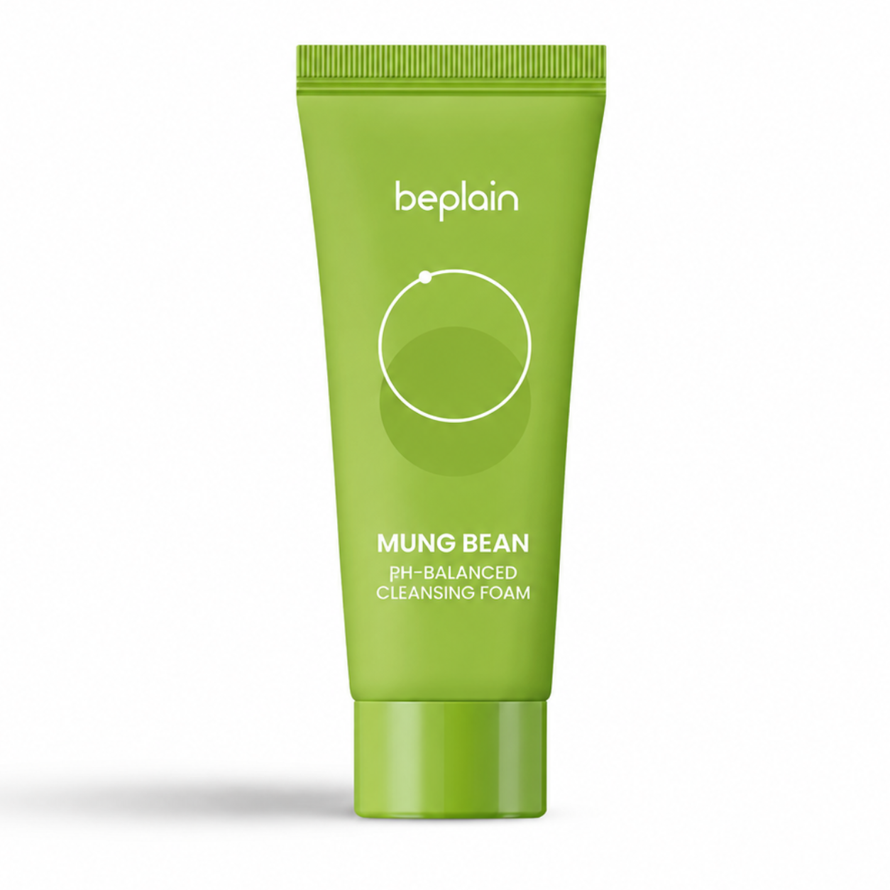 green beplain mung bean ph-balanced cleansing foam tube on a clean white background with crisp packaging details and a soft shadow
