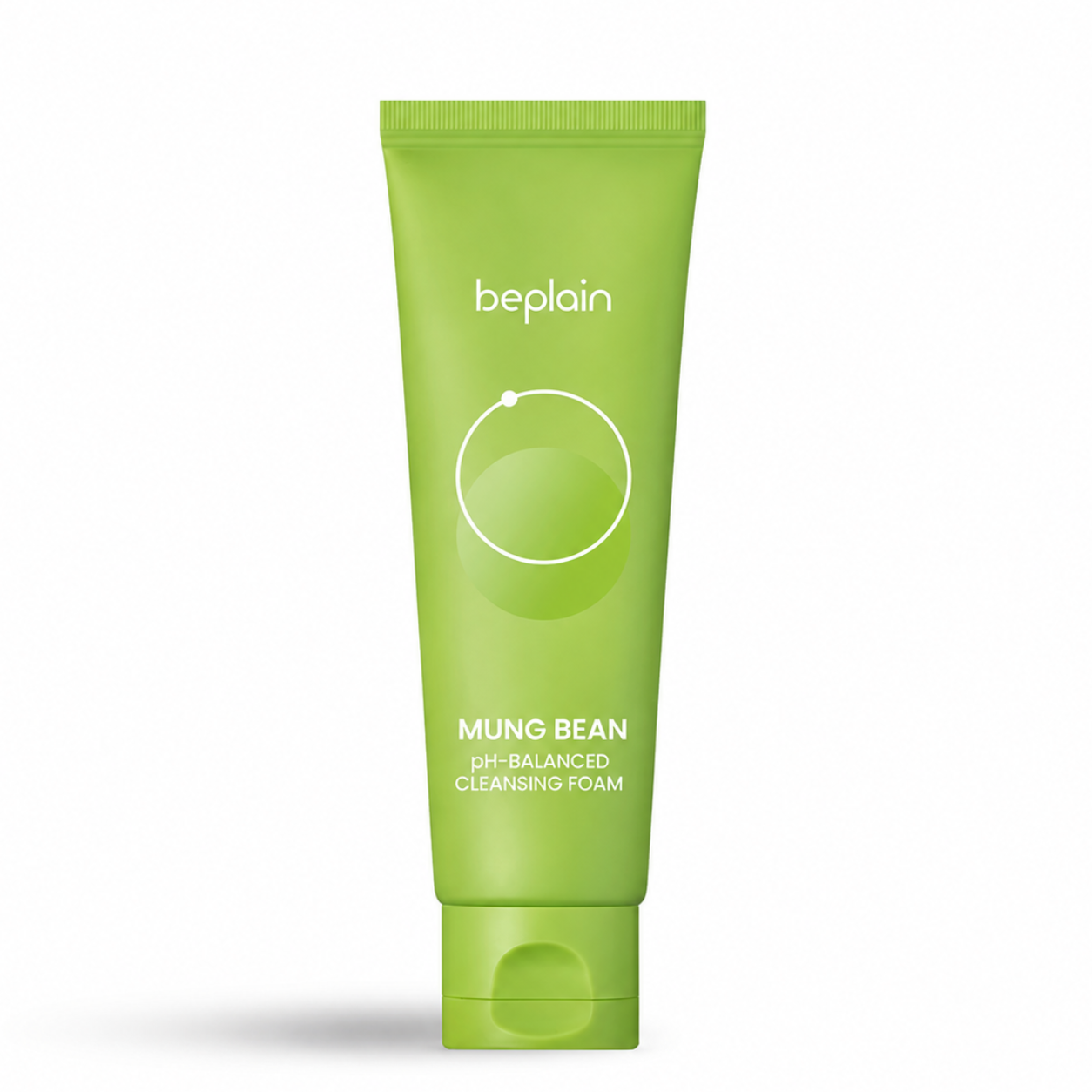 green beplain mung bean ph-balanced cleansing foam tube on a clean white background with crisp packaging details and a soft shadow