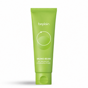 green beplain mung bean ph-balanced cleansing foam tube on a clean white background with crisp packaging details and a soft shadow