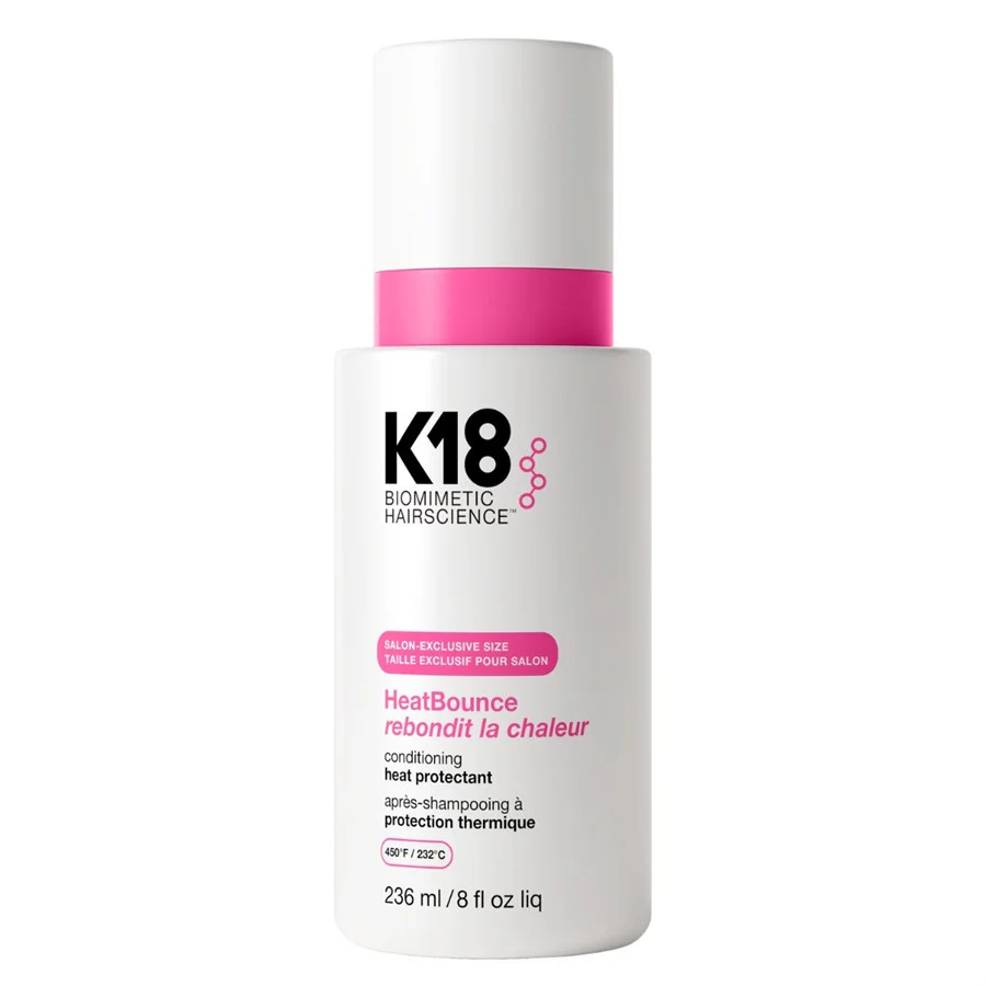 K18 HeatBounce hair product bottle on a white background