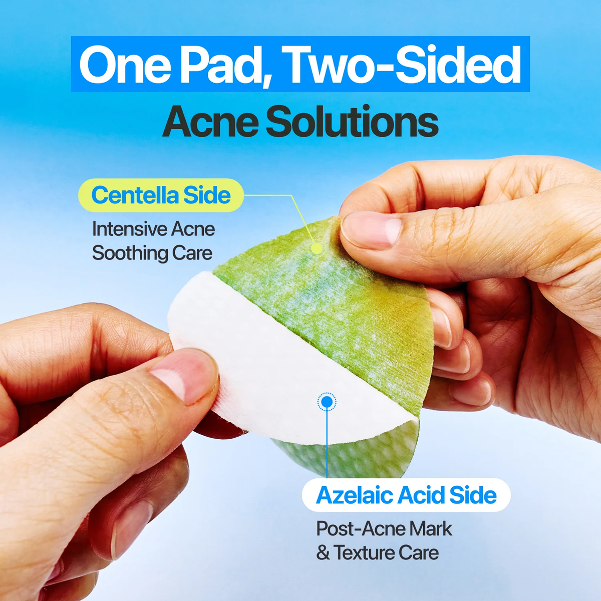 Numbuzin Zero Blemish Azela Cica Balancing Dual Pads 210ml/60pads one pad, two sided acne solutions, centella side and azelaic acid side