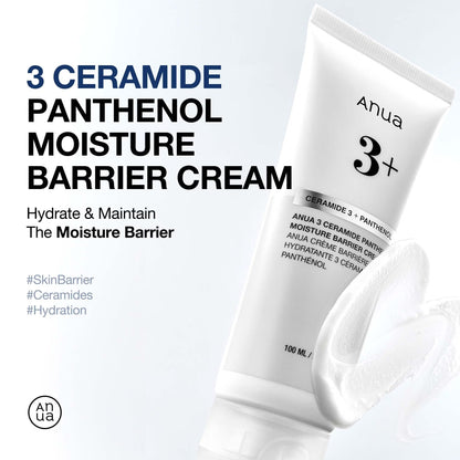 Anua 3 Ceramide Panthenol Moisture Barrier Cream 100ml 3 ceramide moisture barrier cream, tube and texture on white background