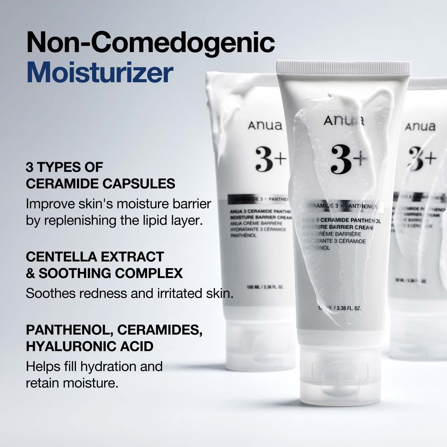 Anua 3 Ceramide Panthenol Moisture Barrier Cream 100ml non comedogenic moisturiser, 3 types of ceramide capsures, centella soothing complex, fill hydration and retain moisture 