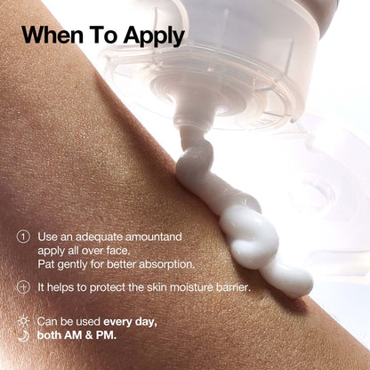 Anua 3 Ceramide Panthenol Moisture Barrier Cream 100ml when to apply, skin and texture shot 