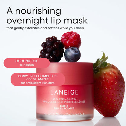 Laneige berry fruit lip sleeping mask with berries on a white background