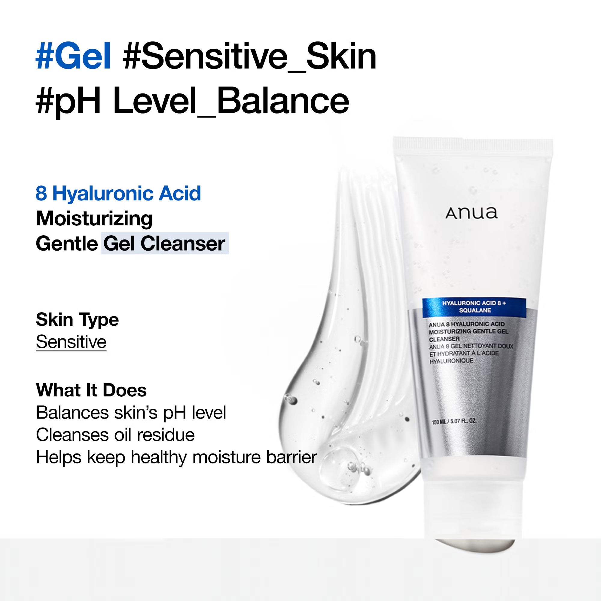 Anua 8 Hyaluronic Acid Hydrating Gentle Gel Cleanser 150ml
