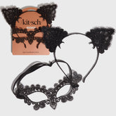 Black lace headband and mask set with &