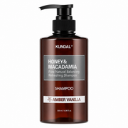 kundal honey & macadamia pure natural balancing refreshing shampoo amber vanilla 500ml pump bottle on a white background