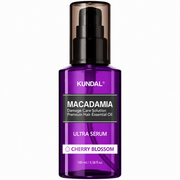 kundal macadamia damage care solution premium hair essential oil ultra serum cherry blossom 100ml bottle on a white background