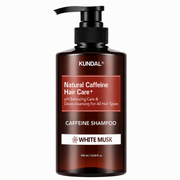 kundal natural caffeine hair care+ caffeine shampoo white musk 500ml pump bottle on a white background