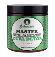 A jar of Soultanicals Master Hair Cleanse Curl Detox, 8oz size, with a green and black label.