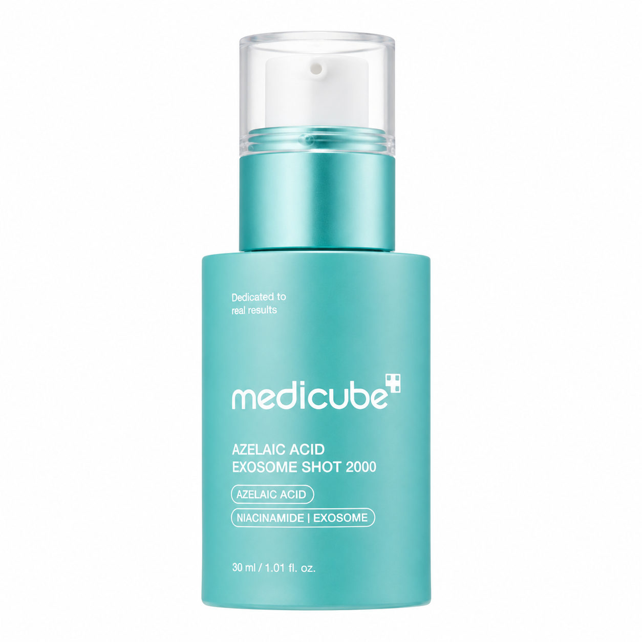 medicube azelaic acid exosome shot serum 2000 30ml blue pump bottle with a clear lid on a clear white background