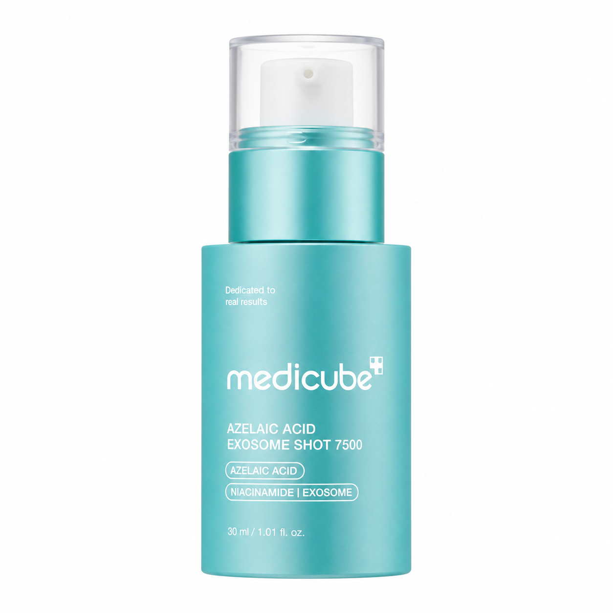 medicube azelaic acid exosome shot serum 7500 30ml blue pump bottle with a clear cap on a clean white background