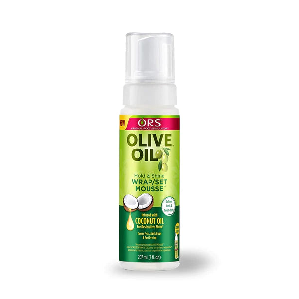 ORS Olive Oil Hold & Shine Wrap/Set Mousse infused with Coconut Oil for Restorative Shine 7oz