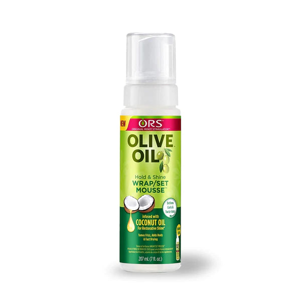 ORS Olive Oil Hold & Shine Wrap/Set Mousse infused with Cocnut Oil for Restorative Shine 7oz