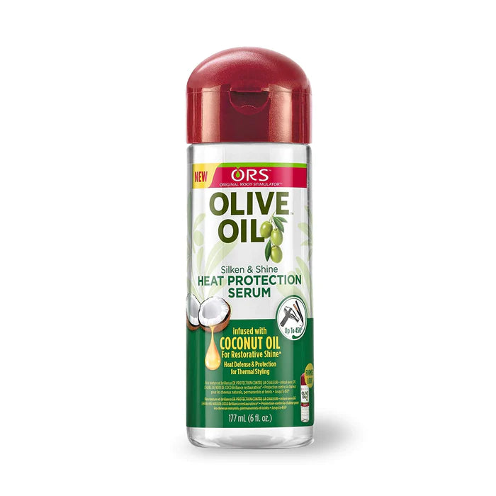 ORS Olive Oil Silken & Shine Heat Protection Serum infused with Coconut Oil for Restorative Shine 6oz