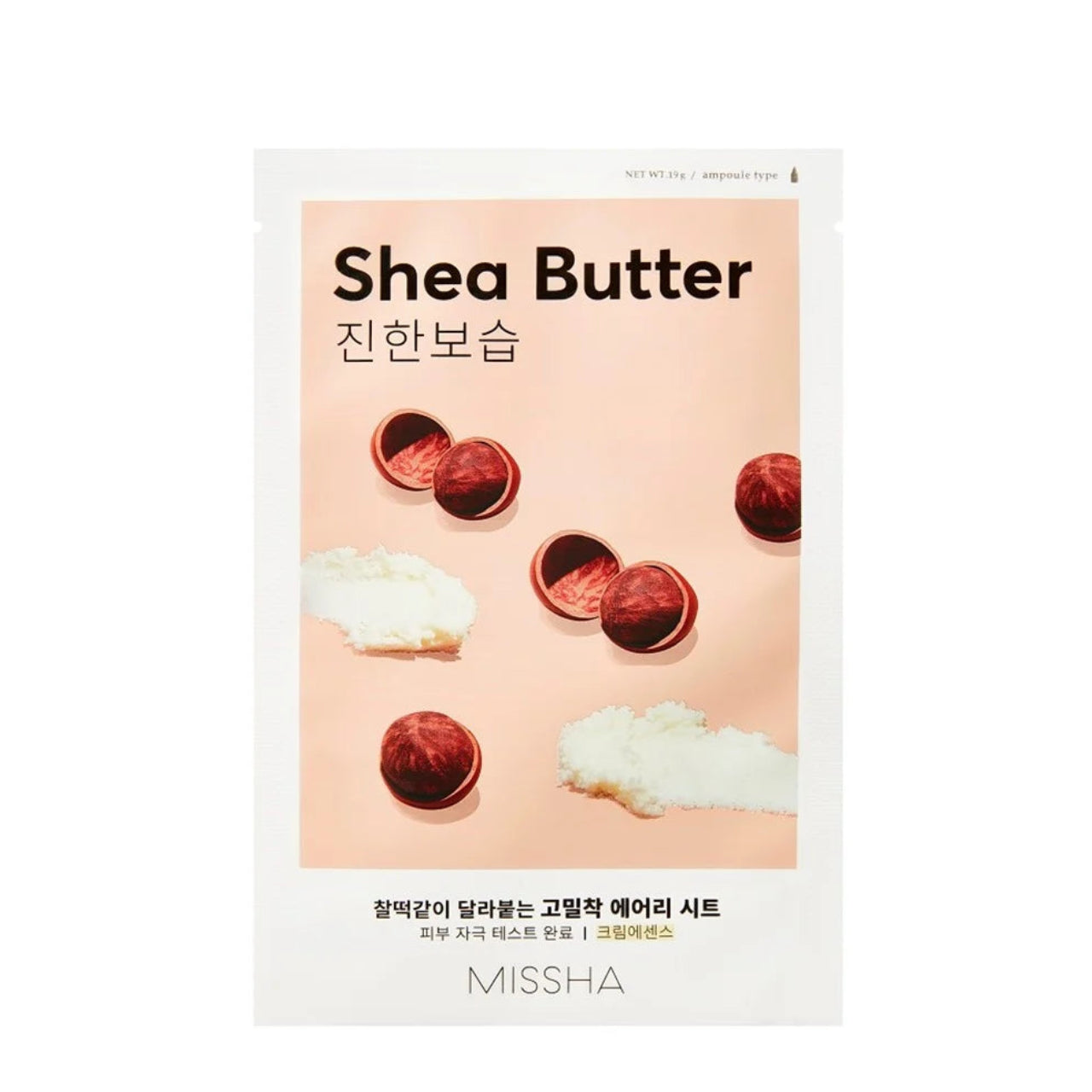 Missha Airy Fit Sheet Mask Shea Butter 19g sachet on white background