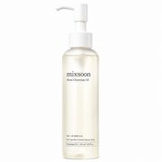 mixsoon bean cleansing oil in a clear pump bottle with a white dispenser on a white background. lightweight cleansing oil formulated with fermented bean extract to dissolve makeup, sunscreen, and impurities while leaving skin soft, hydrated, and refreshed.