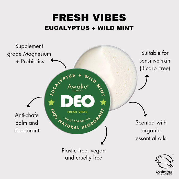 Awake Organics Deo Natural Deodrant Fresh Vibes Eucalyptus + Wild Mint 58g