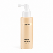 pressed leave-in scalp spray 120ml bottle with white pump on a white background