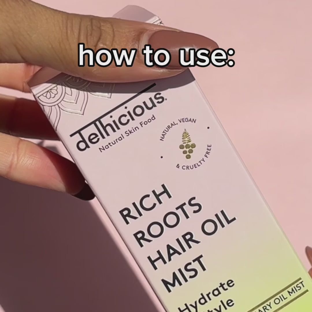 Load video: Delhicious Rich Roots 5-in-1 Hair Oil Mist Leave-in Conditioner 75ml