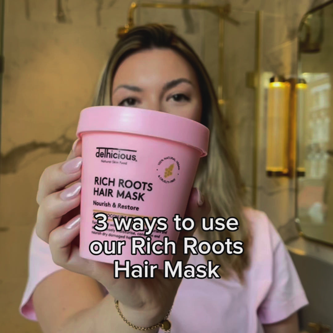 Load video: Delhicious Rich Roots 3-in-1 Nourishing Hair Mask – 175g