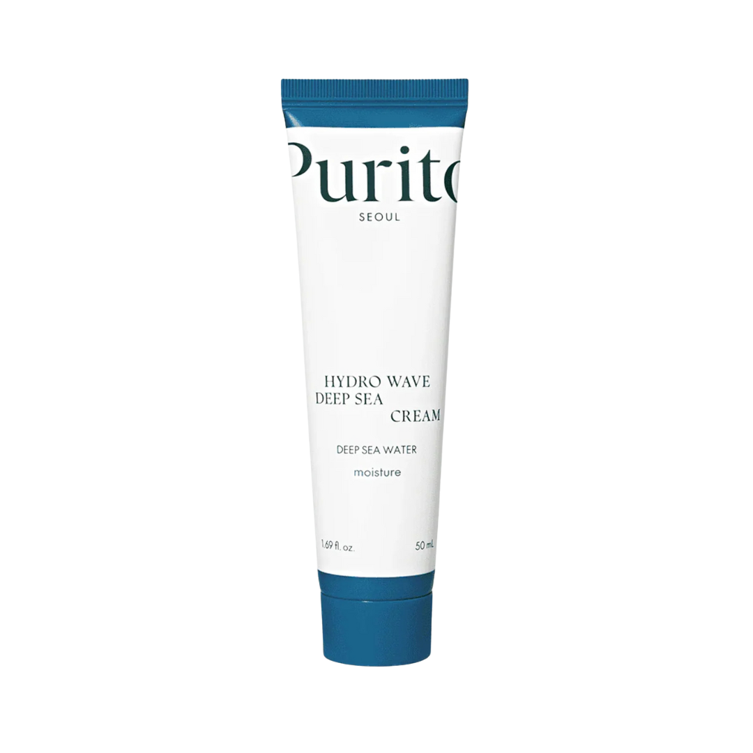 Tube of Purito Hydro Wave Deep Sea Cream on a white background