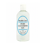 Bottle of pure glycerine with a label on a white background