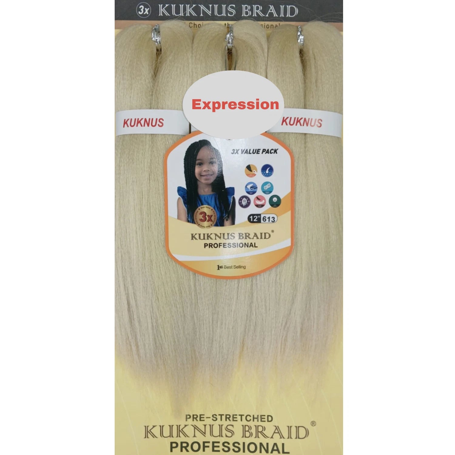 Kukunus Braid Professional Pre-Stretched Braiding Hair 12" 3 Pack