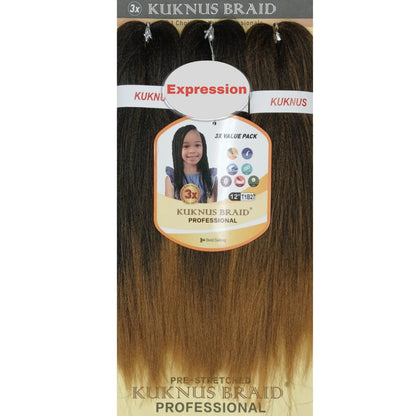 Kukunus Braid Professional Pre-Stretched Braiding Hair 12" 3 Pack