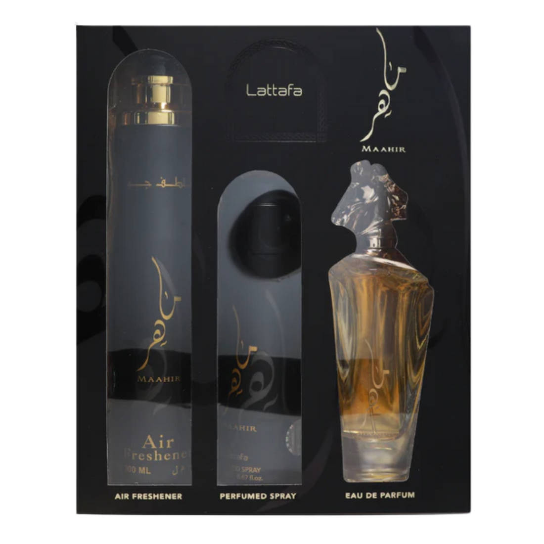 Lattafa Maahir EDP, Perfumed Spray &amp; Air freshener Set