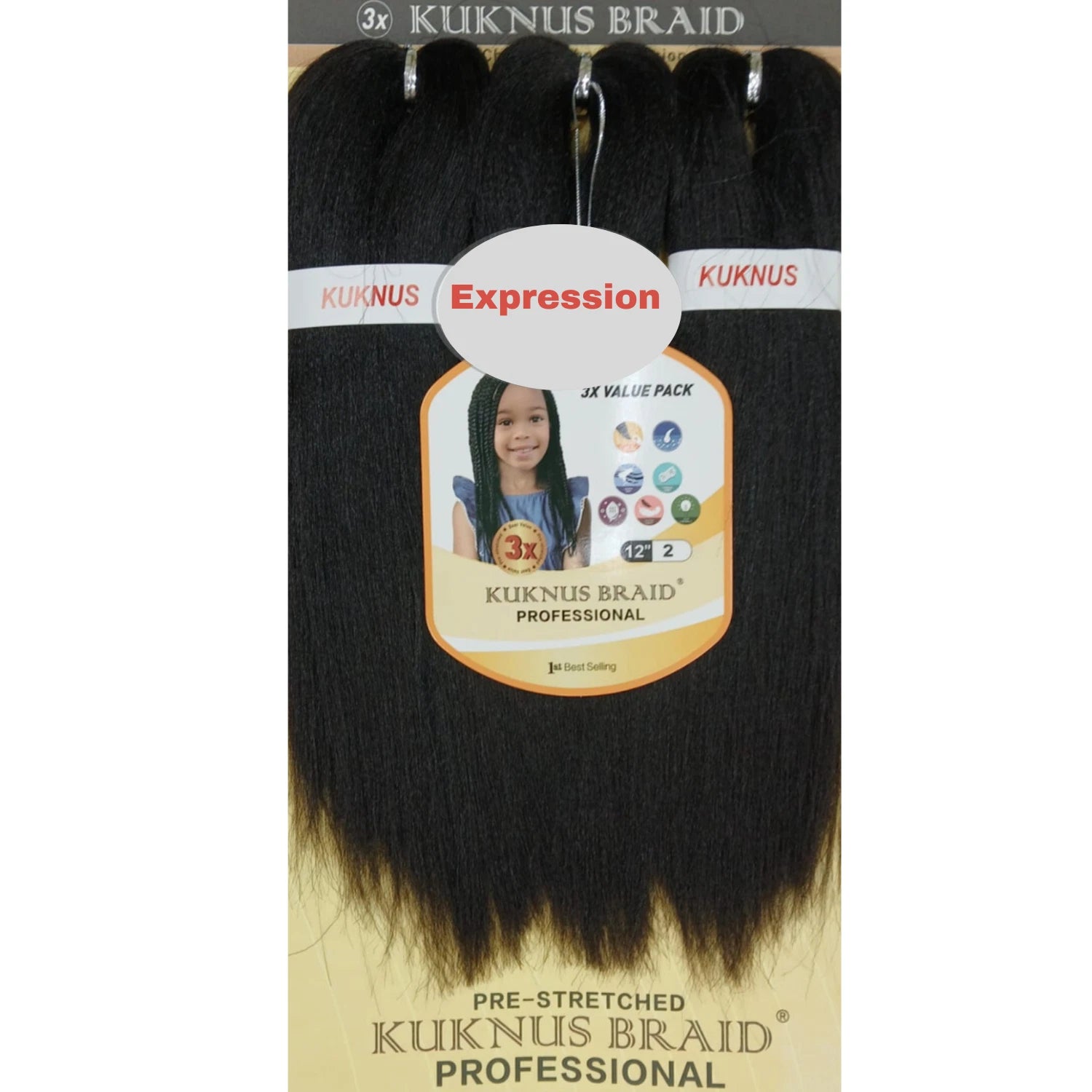 Kukunus Braid Professional Pre-Stretched Braiding Hair 12" 3 Pack