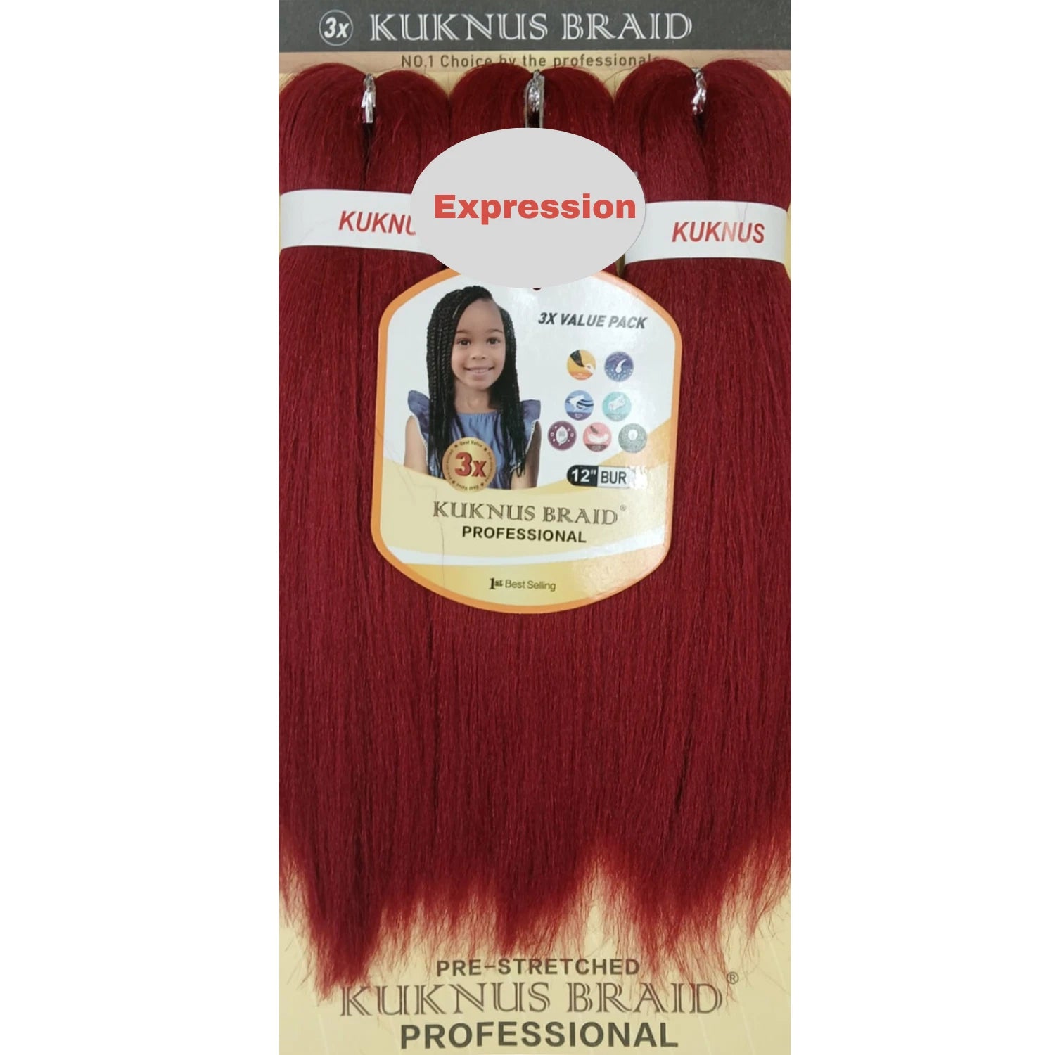 Kukunus Braid Professional Pre-Stretched Braiding Hair 12" 3 Pack