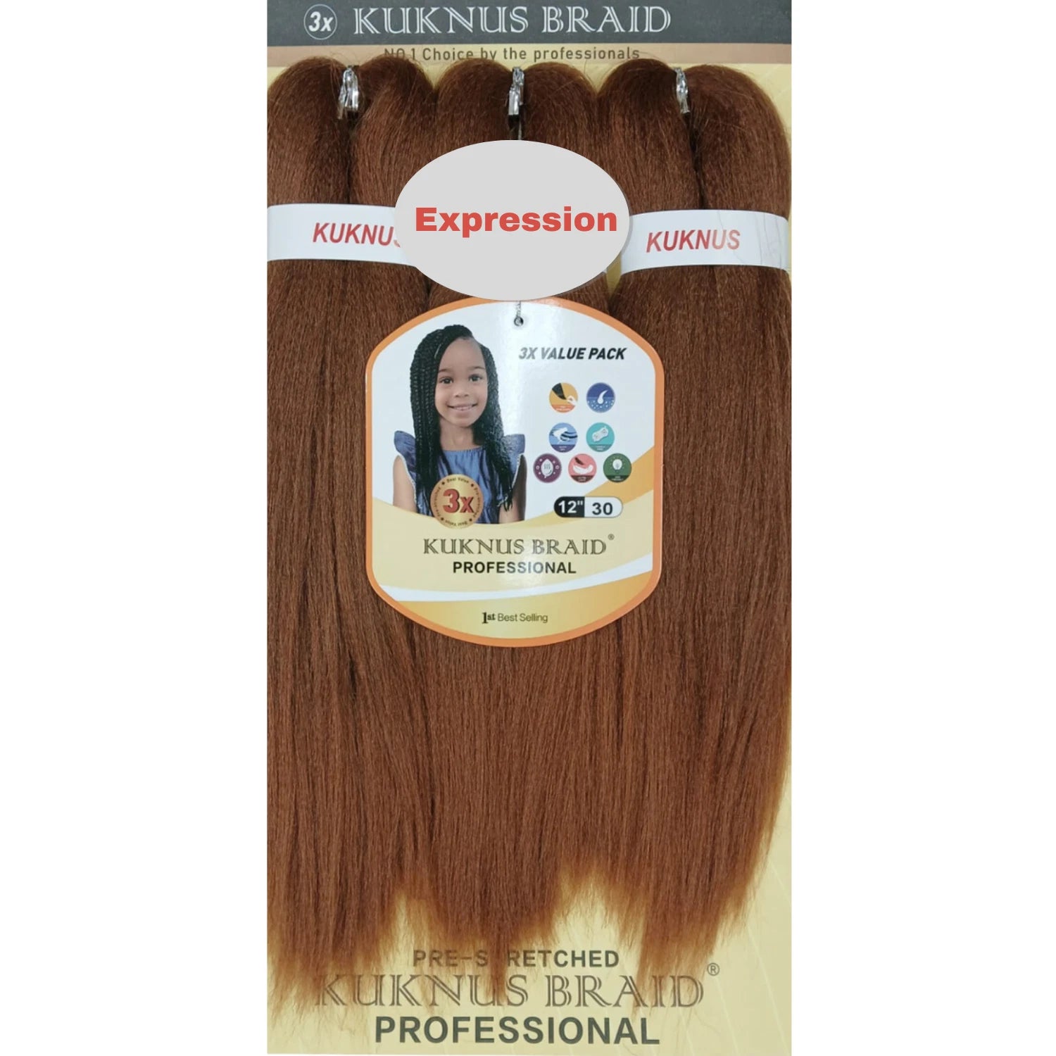 Kukunus Braid Professional Pre-Stretched Braiding Hair 12" 3 Pack