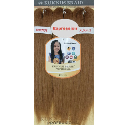 Kukunus Braid Professional Pre-Stretched Braiding Hair 12" 3 Pack