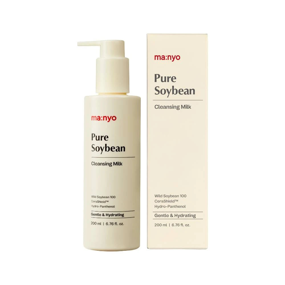 Manyo Pure Soybean Cleansing Milk bottle and packaging on a white background