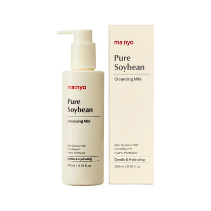 Manyo Pure Soybean Cleansing Milk bottle and packaging on a white background