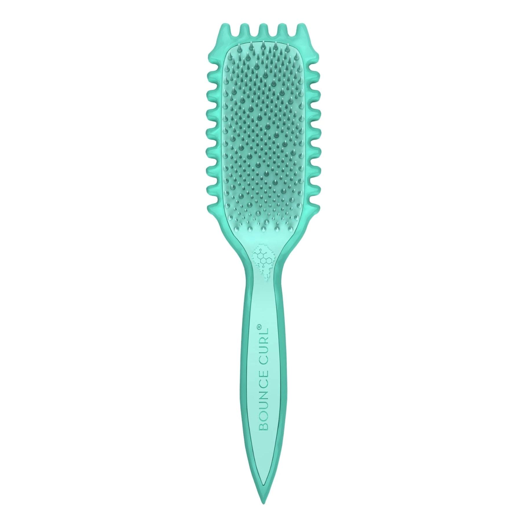 Bounce curl -slick-dense_Turquoise hairbrush with 'Bounce & Curl' branding on a white background