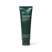 Green tube of Plu Therapy Scalp Scaling Scrub on a beige background