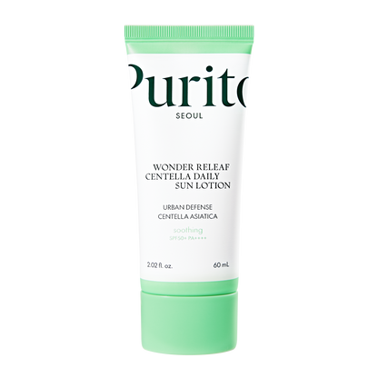 Tube of Purito Wonder Releaf Centella Daily Sun Lotion on a white background