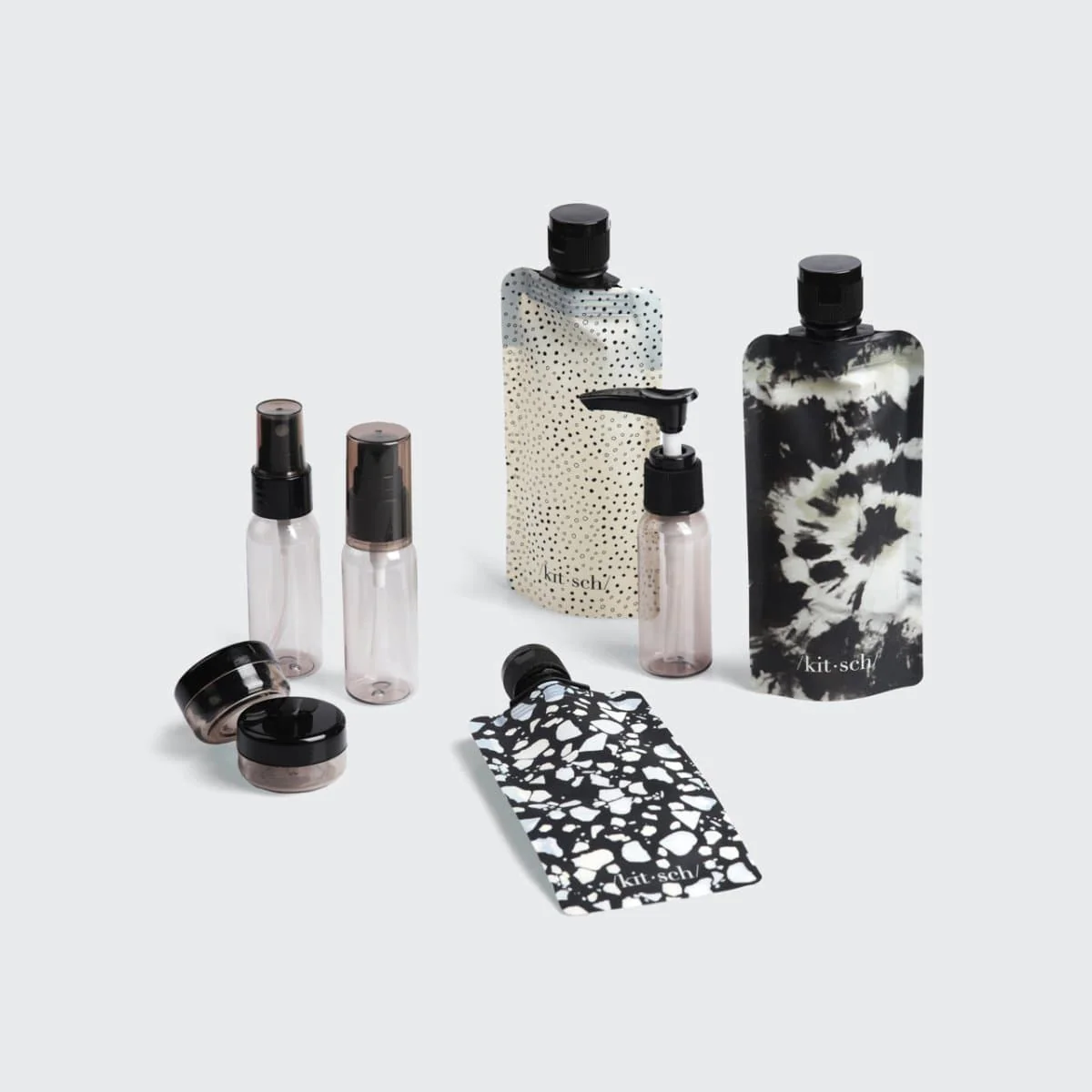Kitsch Travel Bottles For Toiletries 11 Pack - Black &amp; Ivory